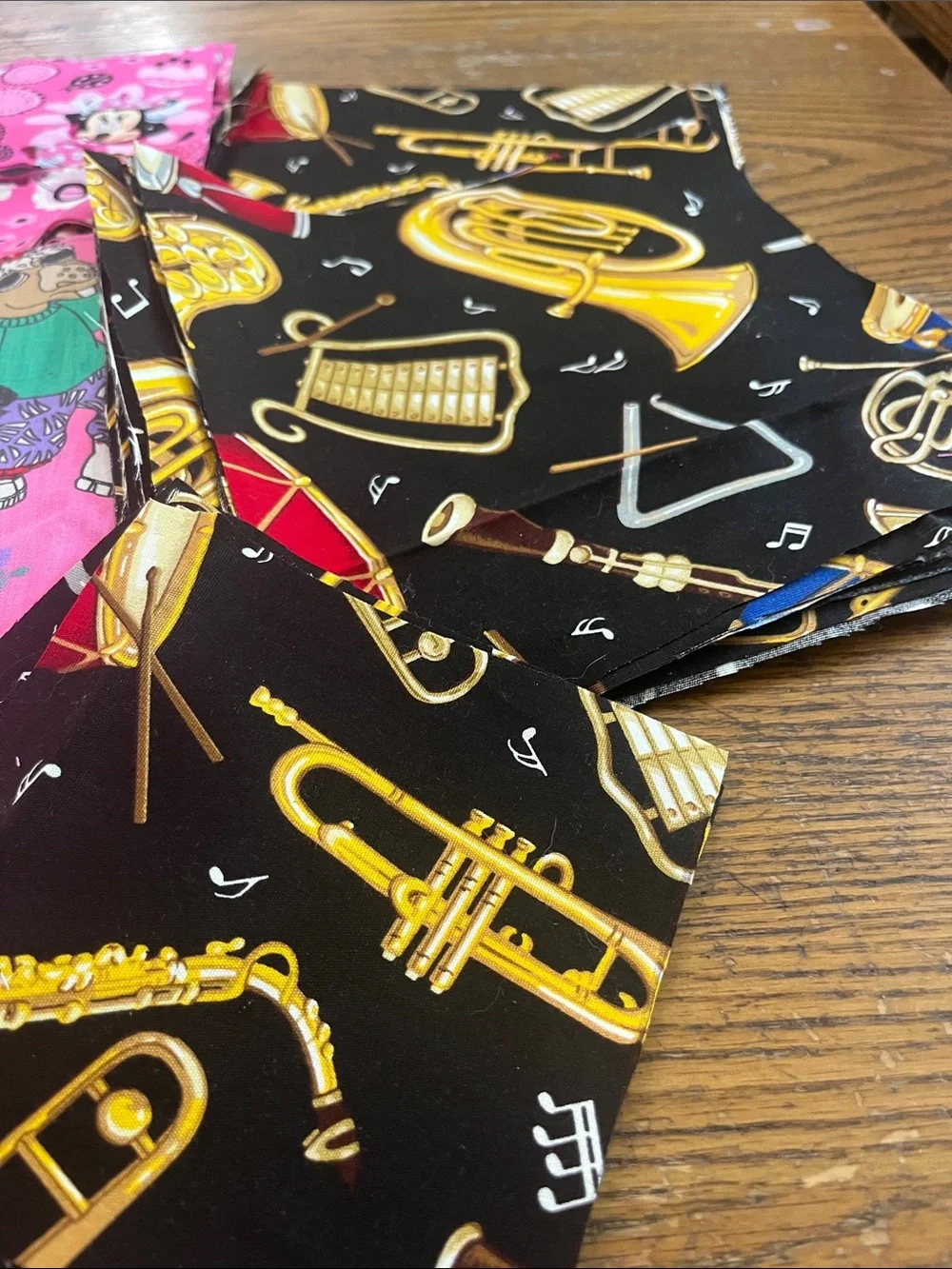 Funky bright Pink Animal & Black Musical Instrument Fabric Squares